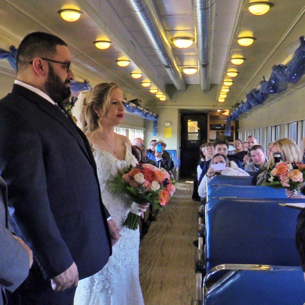 a group of people standing in a room